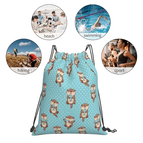 Lightweight String Backpack, Cute Otter Fish Pattern, Breathable Polyester Drawstring Bag for Travel and Outdoor Camping - color: Pattern (375)