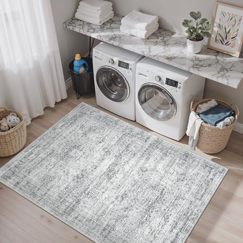 Soalmost 3x5 Rugs Non-Slip, Small Washable Kitchen Entryway Area Rug Grey - color: Grey, size: 3' x 5' (Rectangular)