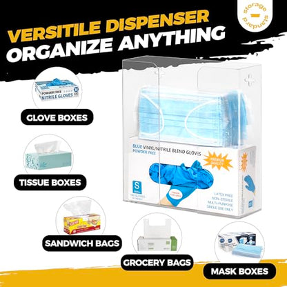 Storage Standard Double Glove Box Holder Dispenser - Kitchen, Medical, & Latex Gloves Holder Wall Mount or Countertop, Universal Fit - Thick Acrylic, Easy to Use, Slide, & Load Open Top Design - Clear - color: Clear - Double