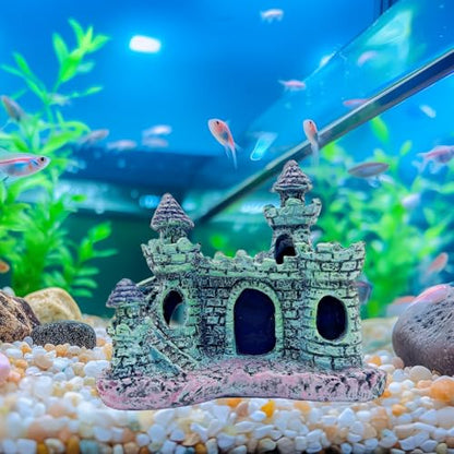 Small Aquarium Castle Decor , Mini Cute Fish Tank Castle Ornaments , Little Fish Fish Larvaes Shelter Shrimp Hide Caves Hideout for Small Medium Fish Tank Crab Shrimp Betta Cichlid Tank Decor (Blue)
