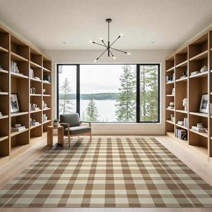 9'x12' Washable Flatwoven Rug, Cream Farmhouse Plaid Stain Resistant Massive Carpet for Dining Room, Basement, Large Office, Non-Slip Chair-Friendly Mat | Ref:1910428 - color: Beige/Pattern 29, size: 9' x 12' (Rectangular)