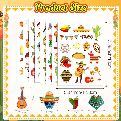 24 Sheets Cinco De Mayo Sticker, Mexican Fiesta Party Stickers, Avocado Mexican Carnival Tacos Cactus Guitar Stickers for Carnival Themed Party Supplies - color: Yellow-cinco De Mayo