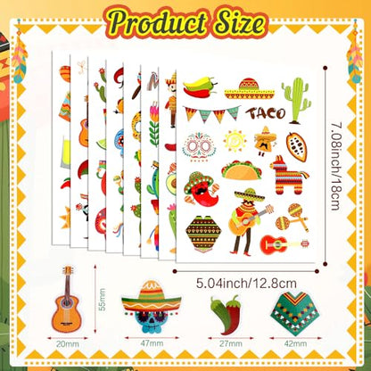 24 Sheets Cinco De Mayo Sticker, Mexican Fiesta Party Stickers, Avocado Mexican Carnival Tacos Cactus Guitar Stickers for Carnival Themed Party Supplies - color: Yellow-cinco De Mayo