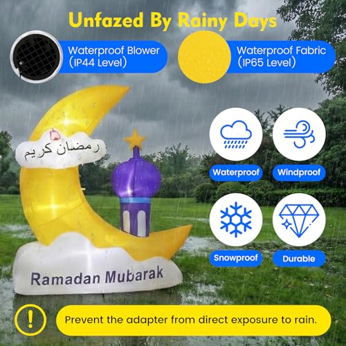 Inflatable Ramadan Decorations 6.1FT Outdoor, Muslim Eid Mubarak Blow Up with LED Lights, Waterproof Islamic Ramadan Moon & Star Decor for Garden Yard Lawn Fasting Celebration