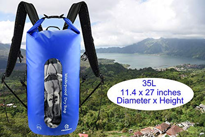 Freegrace Waterproof Dry Bag Set of 3 - Submersible Dry Sack with Double Zip Lock Seals - Includes Waist Pouch & Phone Case - Perfect for Kayaking, Swimming, Boating & Rafting (Window, Navy Blue, 35L) - color: Navy Blue, size: 35L, style: Window