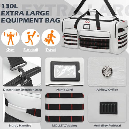 135L Large Duffle Bag, Heavy Duty Duffle Bag for Travel, Extra Large Sports Gym Equipment Bag for Soccer Baseball Basketball Hockey Football, Grey - color: Grey