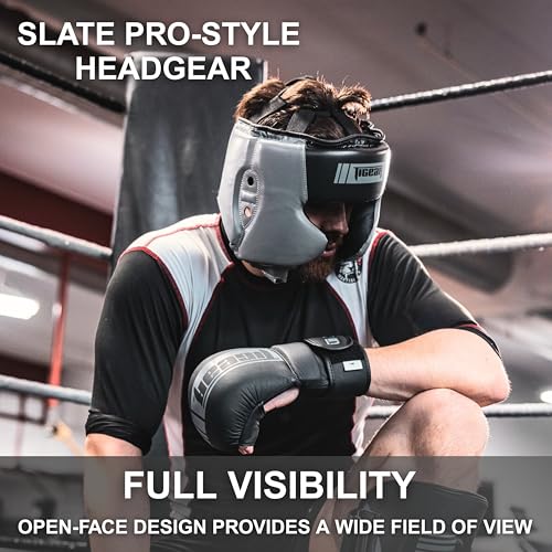 TIGEAR Slate Pro-Style Boxing Headgear | Open-Face MMA Headgear for Sparring, Muay Thai, Kickboxing, and Martial Arts | Lightweight, Maximum Visibility, Moisture-Wicking Liner - size: YOUTH/XS