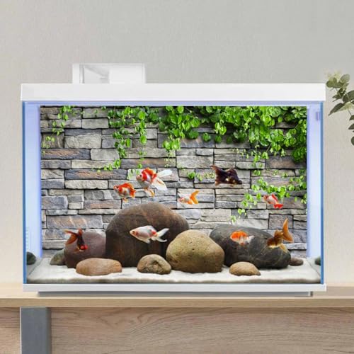 AWERT Vinyl 48x24 inches Stone Brick Wall Aquarium Background Rock Fish Tank Background Spring Leaves Terrarium Background - size: 48x24in/120x60cm