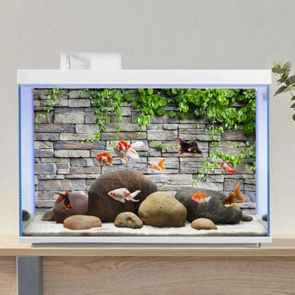 48x18 in Stone Brick Wall Aquarium Backdrop Leaves Fish Tank Background | AWERT Rock Green Leaves Terrarium Background Vinyl - size: 48x18in/120x45cm