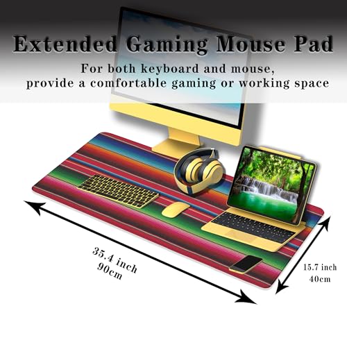 Desktop Mat Colorful, Desk Mouse Pad Gaming Desk Mats, Office Items Non-Slip Rubber Base Waterproof with Stitched Edges, 35.4 X 15.7 inch for Work/Game/Office/Home Mexican Stripes Style - color: Mexican Stripes Style