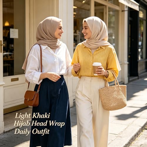 Hijab Scarf for Women, 3PCS Set with Undercap and Hijab Clip Lightweight Modal Muslim Head Wrap Scarf for Daily - color: Sy16-light Khika Hijab+black Undercap