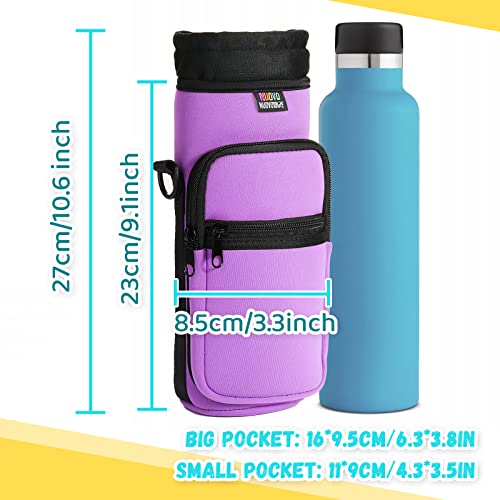 Nuovoware Water Bottle Carrier Bag, 25oz/32oz Bottle Pouch Holder, Adjustable Shoulder Hand Strap 2 Pocket Sling Neoprene Sleeve Sports Water Bottle Bag for Men Women Hiking Travel, Taro Purple | Adjustable Shoulder Hand Strap, 2 Pocket, Neoprene Sleeve,
