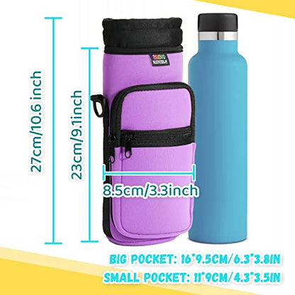 Nuovoware Water Bottle Carrier Bag, 25oz/32oz Bottle Pouch Holder, Adjustable Shoulder Hand Strap 2 Pocket Sling Neoprene Sleeve Sports Water Bottle Bag for Men Women Hiking Travel, Taro Purple | Adjustable Shoulder Hand Strap, 2 Pocket, Neoprene Sleeve,