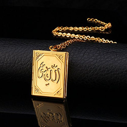 U7 Allah Necklace for Women/Men, 18K Gold Plated Square/Oval/Coin/Heart/Crescent Moon Islamic Pendant Necklace Muslim Jewelry with Chain - color: 05.Locket Gold