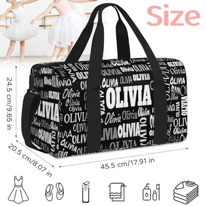 Custom Gym Dance Bag Full Names, Personalized Black Sports Bag | for Teens Waterproof Weekender Carry Practice Travel Tote - color: Black