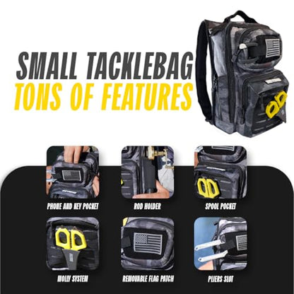 Beyond Fishing Tackle Backpack- The Voyager Tactical Fishing Storage Bag - Lightweight & Compact Bag For Fishing - color: Black Onyx