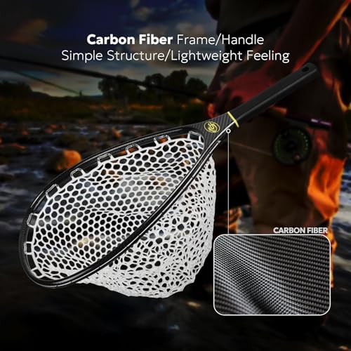 SF Fly Fishing Landing Net Soft Rubber Mesh Trout Net Catch and Release Net - style: Carbon Fiber Combo Small