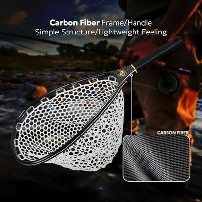 SF Fly Fishing Landing Net Soft Rubber Mesh Trout Net Catch and Release Net - style: Carbon Fiber Combo Small