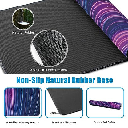 Futuristic Neon Swirl Lines Large Gaming Mouse Pad,Waterproof Desk Mat for Desktop,Non-Slip Rubber Base Mousepad with Stitched Edges for Laptop Office and Home 35.4X15.7 Inch - color: Futuristic Neon Swirl Lines