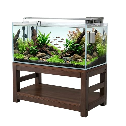 20-25 Gallon Fish Tank Stand, Solid Wood Frame, 450 lbs Capacity | Easy to Assemble, Water-Resistant & Scratch-Resistant, Two-Tier Storage, Suitable for Home & Office, L27.6 × W13.8 × H27.5" - size: For 20-25 Gallon (L27.6 × W13.8 ")
