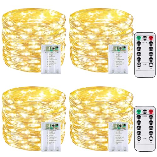 4 Pack 60 LED Fairy Lights Battery Operated with Remote, 8 Modes String Lights Indoor Outdoor, Cuttable Battery Light for Home Bedroom Wedding DIY Centerpiece Christmas Decorations (Warm White) - color: Warm White, size: 4PK（60LED with Remote）