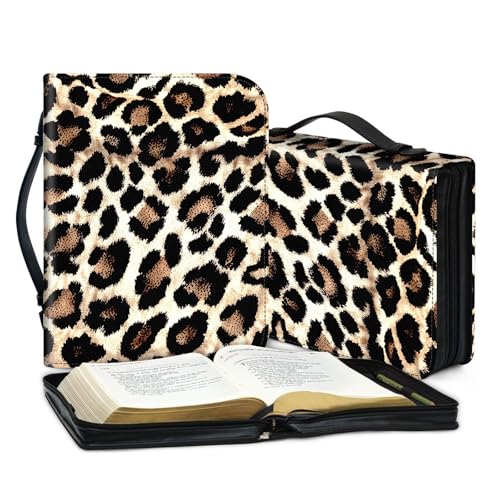 PU Leather Bible Cover with Handle & Pockets, Large Capacity Bible Case, Water-Resistant Scripture Organizer Bag with Bonus Card Holder, Christian Gift for Women & Men, Leopard Print 02 - color: Leopard Print 02