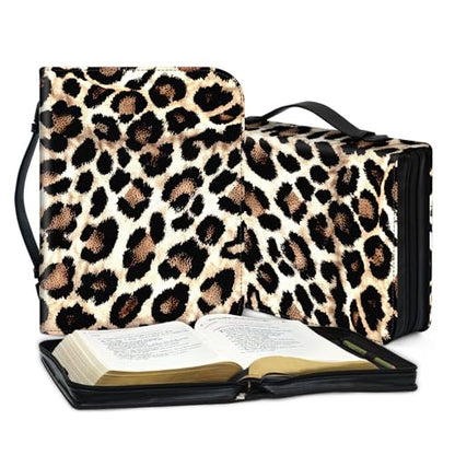 PU Leather Bible Cover with Handle & Pockets, Large Capacity Bible Case, Water-Resistant Scripture Organizer Bag with Bonus Card Holder, Christian Gift for Women & Men, Leopard Print 02 - color: Leopard Print 02