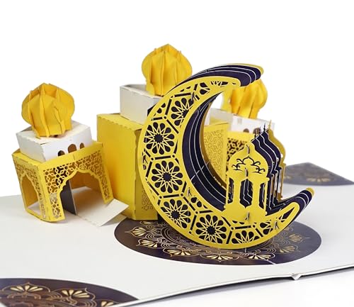 CUTPOPUP Ramadan Card Pop Up, 3D Ramadan Kareem, Eid Mubarak, Awesome Holy Month Present, Eid al-Fitr Celebration, Muslim Holiday, with Note and Envelope SD258US1520