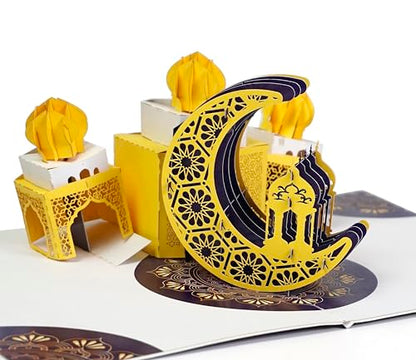 CUTPOPUP Ramadan Card Pop Up, 3D Ramadan Kareem, Eid Mubarak, Awesome Holy Month Present, Eid al-Fitr Celebration, Muslim Holiday, with Note and Envelope SD258US1520
