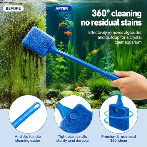 Fish Tank Cleaning Kit, Semi-Automatic Aquarium Gravel Cleaner Siphon Water Changer, Fish Tank Vacuum with Brush, Fish Waste Remover and Thermometer Strip (Non-Electronic) for Gravel and Sand Cleaning