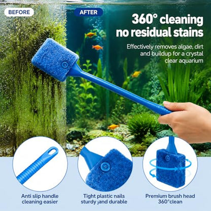 Fish Tank Cleaning Kit, Semi-Automatic Aquarium Gravel Cleaner Siphon Water Changer, Fish Tank Vacuum with Brush, Fish Waste Remover and Thermometer Strip (Non-Electronic) for Gravel and Sand Cleaning