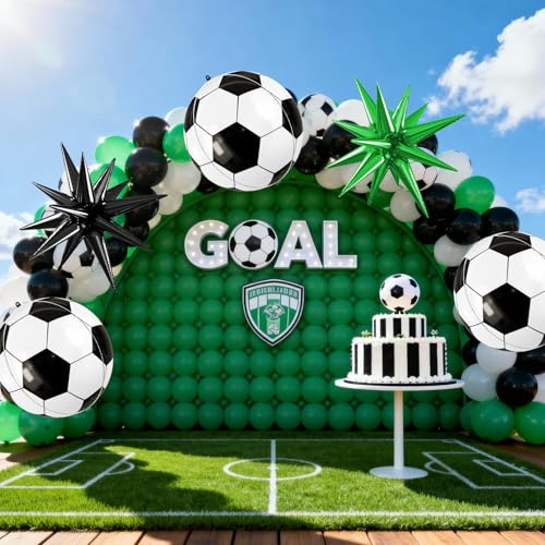 Soccer Balloons, 6 Pcs Large Foil for Boys Sports Birthday Party Decor - style: Soccer