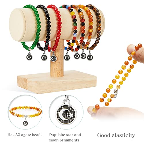 Jadive 7 Pcs Islamic Tasbih Prayer Beads Muslim Bracelets 33 Bead 6mm Round Bead Misbaha and Tasbih Bracelet Muslim Rosary Jewelry for Women Islam Gifts Religion Eid Ramadan Gift