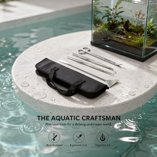 4 Pcs Aquarium Tools, Stainless Steel, for Aquatic Plants and Fish Tank, Includes Tweezers, Scissors, Spatula, Canvas Bag