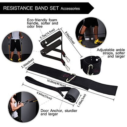 Resistance Bands with Handle Set - for Men and Women, Workout Bands for Strength Exercise, with Handles, Door Anchor & Ankle Straps, for Rehab, Yoga and Fitness