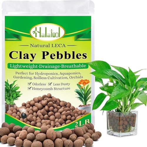 Halatool 2LB Leca Clay Pebbles for Plants, 4-16mm Hydro Balls for Drainage | Reusable, pH-Neutral, Lightweight Expanded Clay Pebbles, Semi-Hydroponics Setups, Orchids, Succulents, Potted Plants - size: 2LB