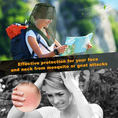 South to East Premium Mosquito Head Net for Insect, 2 Pack, Fly & Bug Protection | Ultra Large & Long, Extra Fine Holes for Camping, Hiking, Fishing, Gardening, Safari, Fits All Hats, Green - color: Green