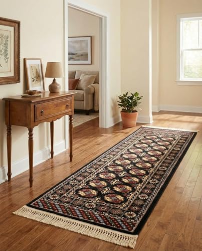Rugs.com Bokhara Collection Rug – 6 Ft Runner Black Medium-Pile Rug Perfect for Hallways, Entryways - color: Black, size: 2' x 6' Runner