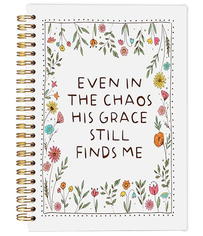 Christian Floral Notebook Journal, Inspirational Bible Verse Notebook, Christian Gifts for Women, Even in the Chaos His Grace Still Finds Me Spiral Journal 5.5x8.3 Inch - color: 27-Christian-notebook