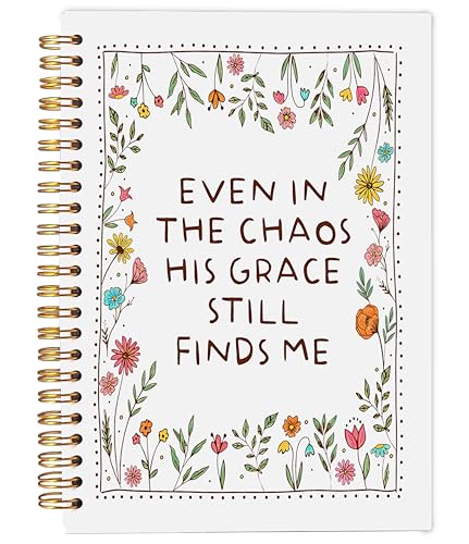 Christian Floral Notebook Journal, Inspirational Bible Verse Notebook, Christian Gifts for Women, Even in the Chaos His Grace Still Finds Me Spiral Journal 5.5x8.3 Inch - color: 27-Christian-notebook