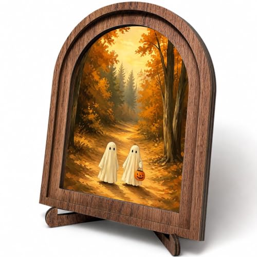 Halloween Ghost Forest Arched Table Sign, Rustic Farmhouse Decor - color: Two Ghosts Forest Path