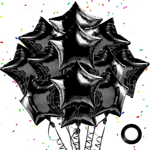 Black Star Balloons Black Star Foil Balloon Set Mylar Helium Metallic 12pcs 18 Inch Birthday Decorations Room Decor Graduation Decoration Party Baby Shower Anniversary Wedding - style: Black