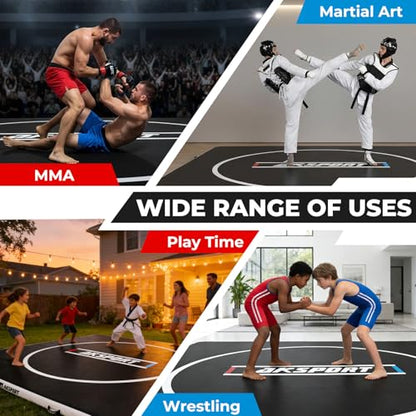 AKSPORT Inflatable Wrestling Mat 10x10 FT, Wrestling Mat for Home, Thick Jiu Jitsu Training Mat for BJJ, MMA, Boxing, Grappling, Judo, Indoor Outdoor Gym Mat