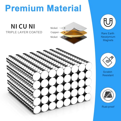 Mini Magnets, Caturledas 600 Pack 2x1 mm Small Round Magnetic Rare Earth Neodymium Fridge Magnet for Home Kitchen Office School 3D Printing Industrial Scientific Purpose, Silver - size: 2x1 mm