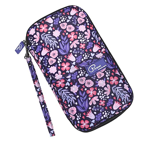 Family Passport Holder Organizer, RFID Blocking Travel Document Case, Lightweight Large Passport Cover Case Waterproof Bag Document Organizer for Women & Men - color: Pinkflower pattern
