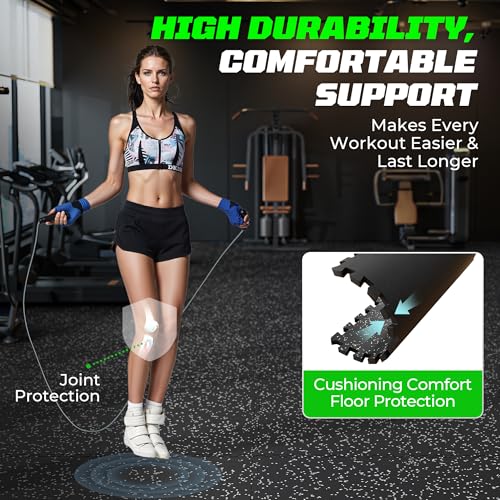 0.56" Rubber Top Gym Flooring, Heavy Duty Interlocking Gym Mats for Home Gym, Non-Slip Workout Mat, 24 x 24in Large Gym Floor Mat, Protect Floors from Equipment, 144 Sq Ft, Black/Grey - size: 36 Tiles (144 Sq Ft)