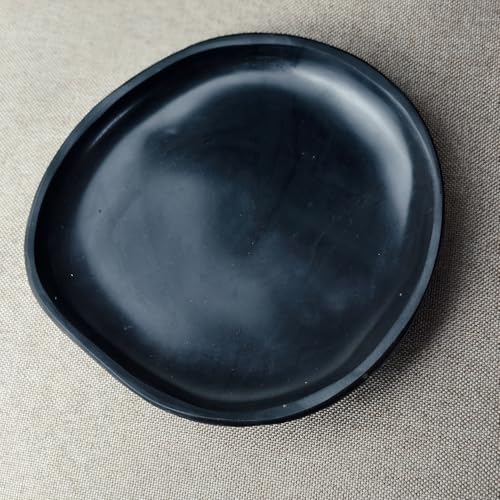 Natural River Stone Reptile Food Bowl - Handmade Pebble Dish for Reptiles, Amphibians, Hedgehogs, and Small Pets - Unique Size, Shape & Color - Water & Food Bowl (Black)