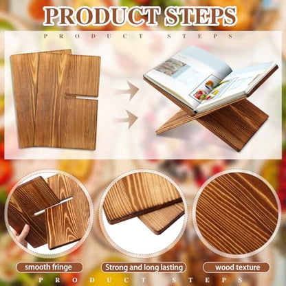 Geetery Book Stand Bamboo Book Holder for Display Reading Textbook Holder Open Display Stand for Open and Closed, Cookbook, Magazines, Textbooks, Recipe(Dark Brown) - color: Dark Brown