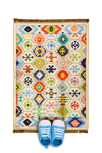 SODEF Prayer Rug Velvet Kids Play Mat Cream Color Polyester Chenille Base Non-Slip Washable Soft Comfortable for Children Nursery Room - Multicolor