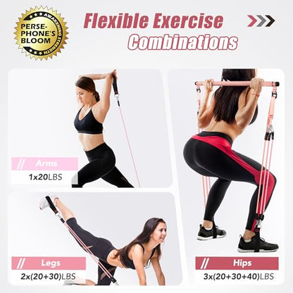 Upgraded Pilates Bar Kit with Resistance Bands Natural Latex for Women & Men, Heavy-Duty Stainless Steel Multifunctional Yoga Pilates Stick for Home Gym Exercise Fitness Equipment Full-Body Workouts - color: Rose Pink